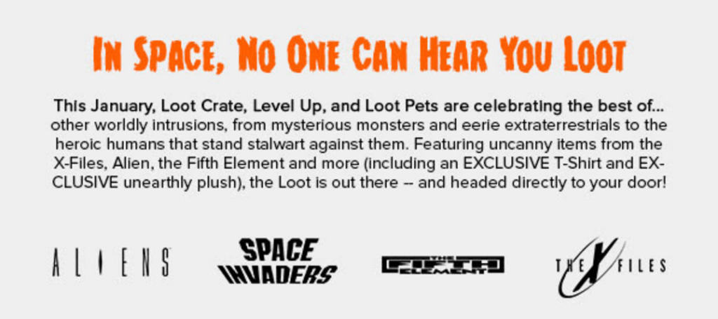 loot crate january coupon spoilers invaders aliens include space box