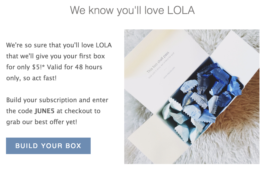 Lola Subscription Box Flash Sale First Box for 5! My Subscription