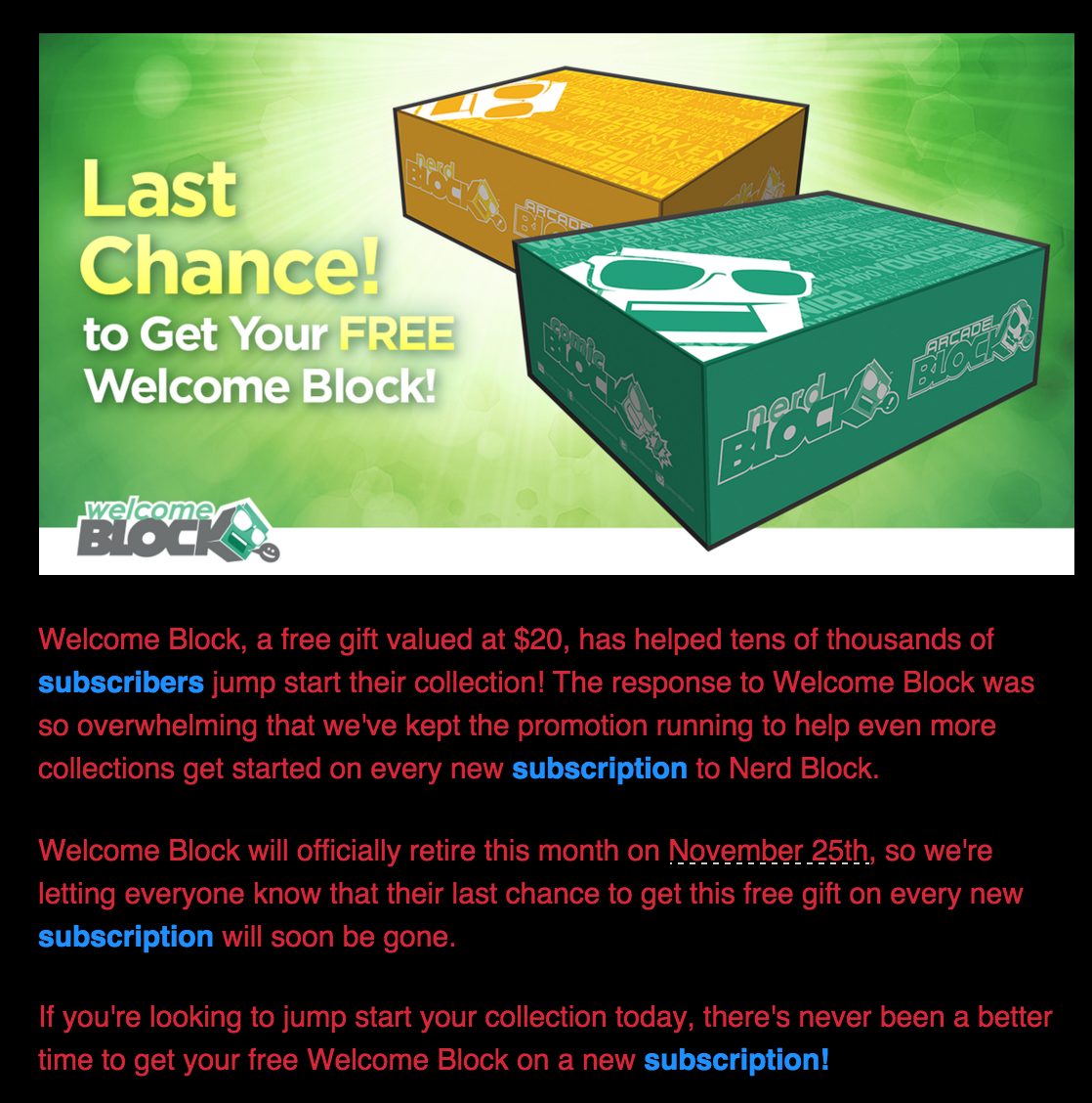 Welcome Block Offer