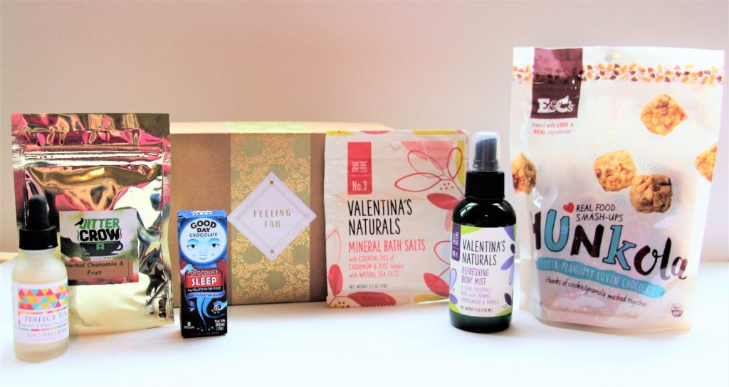 feeling fab subscription box snacks and self care items