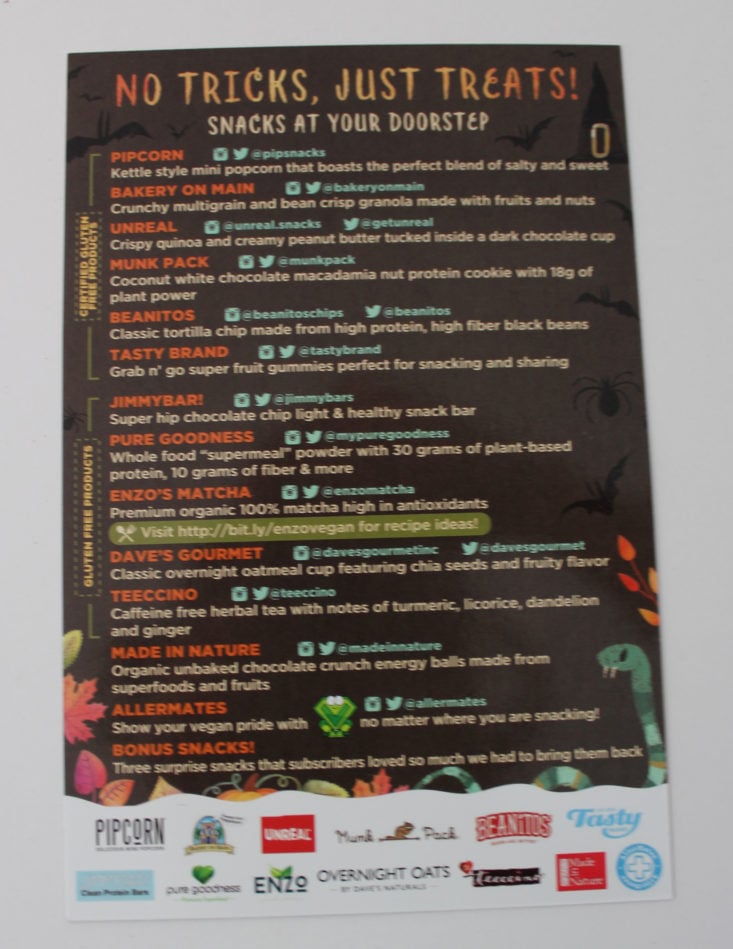Vegan Cuts Snack October 2017 - back info card
