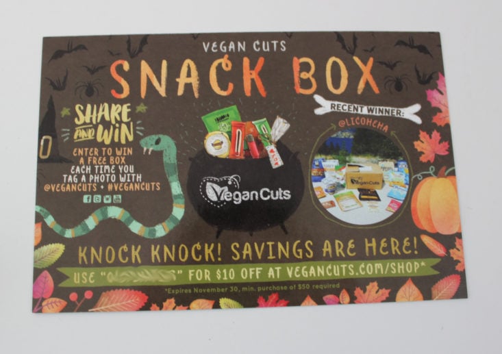 Vegan Cuts Snack October 2017 - front info card