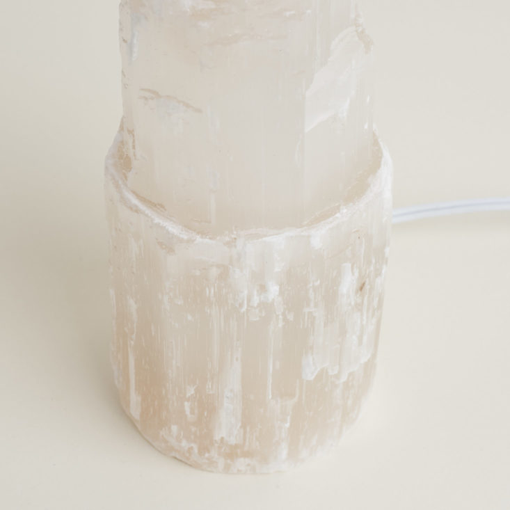 close up of selenite crystal lamp