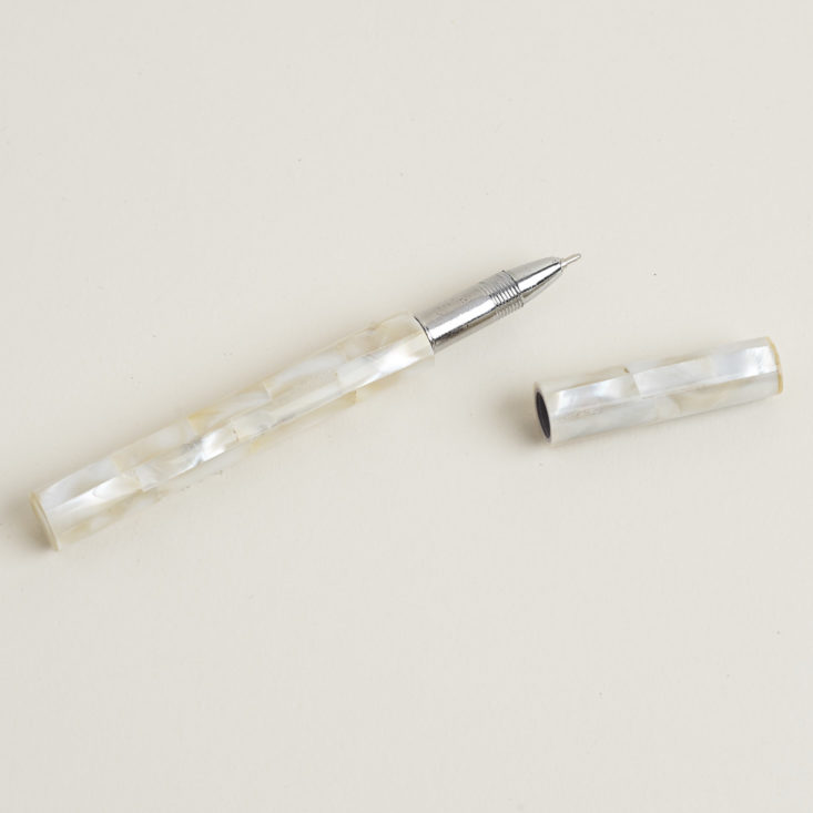 mother of pearl refillable pen with cap off