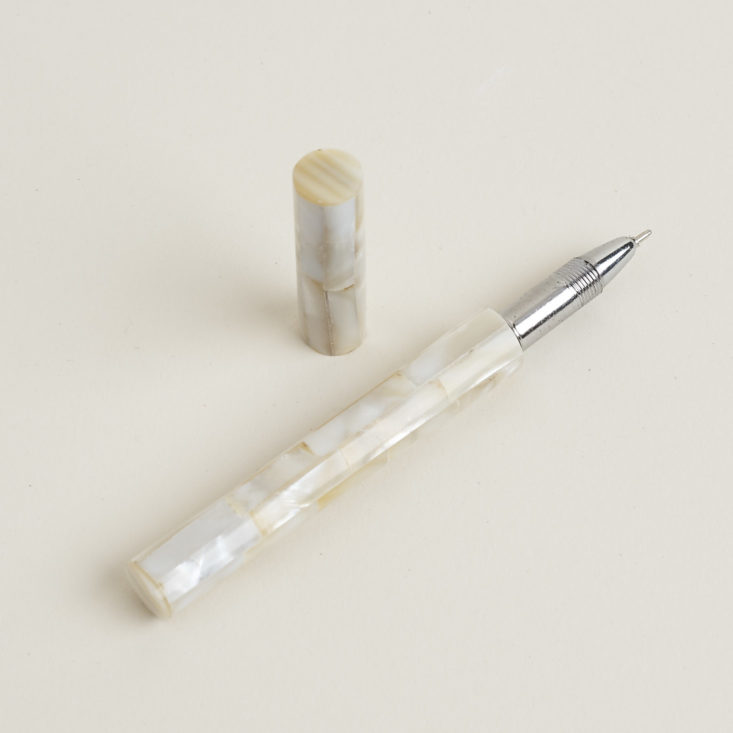 mother of pearl refillable pen with cap off
