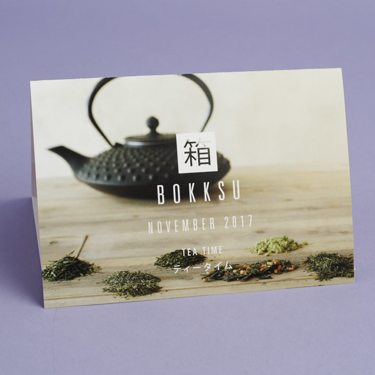 info card for Bokksu Box tea time November 2017