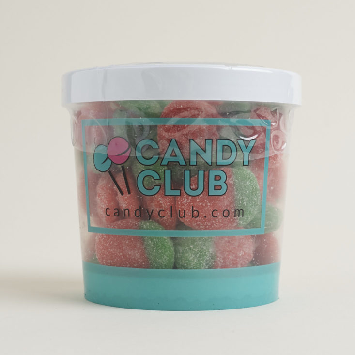 Vidal Sour Strawberries in plastic Candy Club container