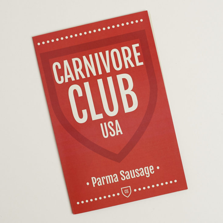 Carnivore Club October Parma Sausage 2017 pamphlet