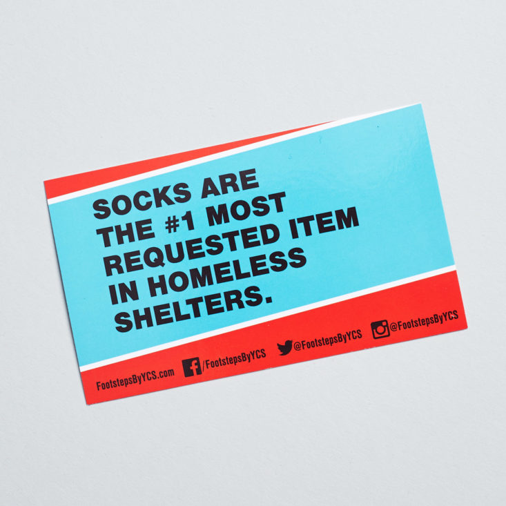 information card about the footsteps sock subscription