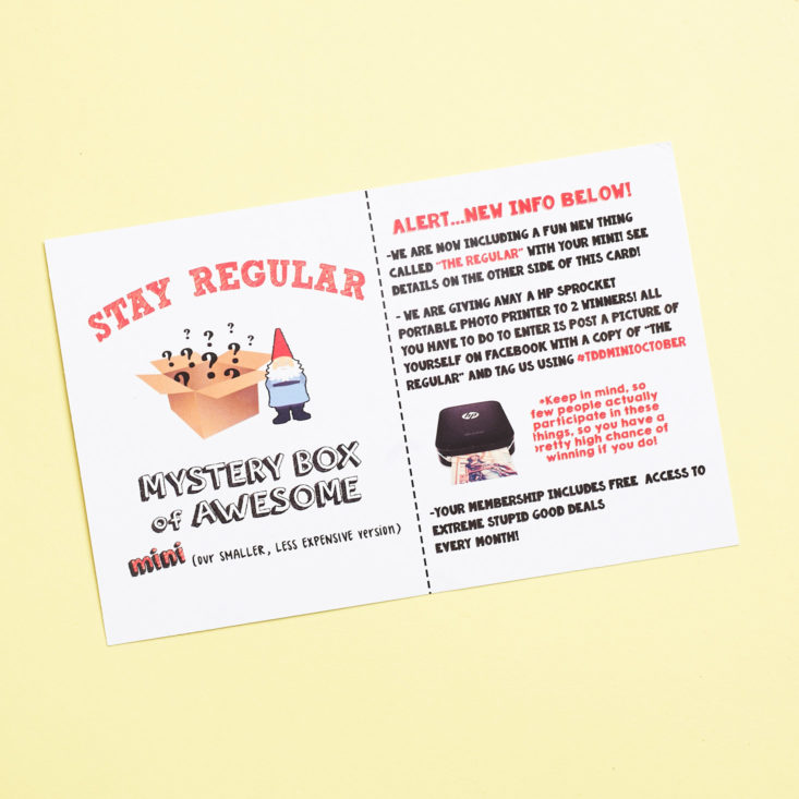 info card about the monthly mystery box of awesome