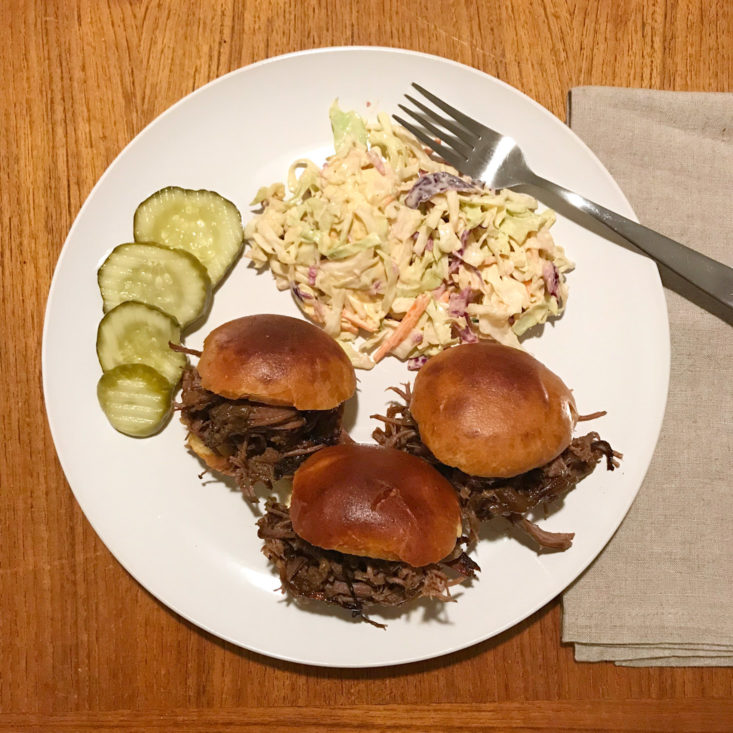 Pulled BBQ Beef Sliders with coleslaw on plate