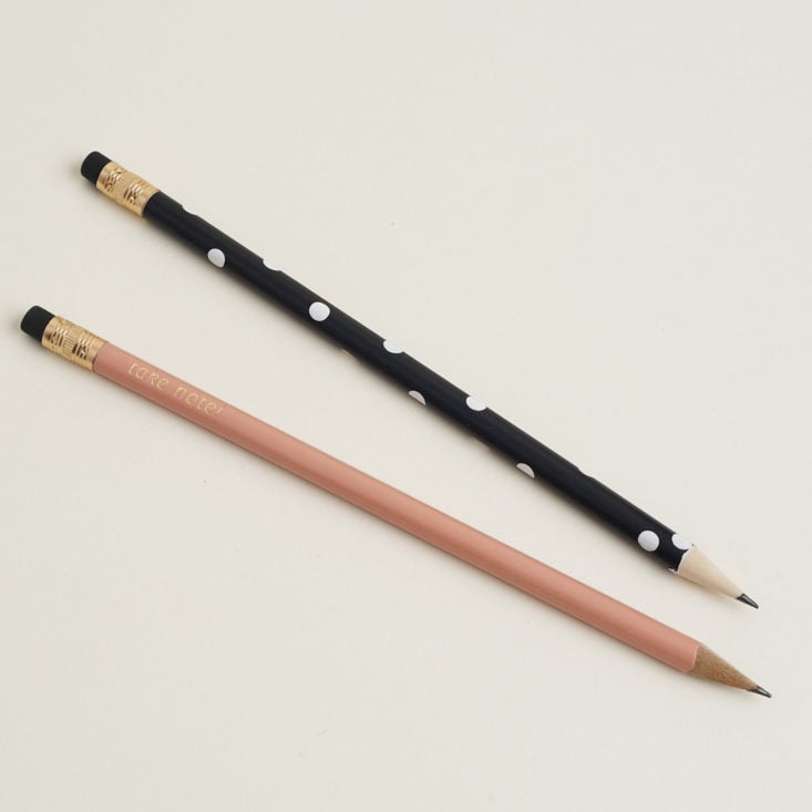 polka dot pencil and peach pencil with the quote "take note!", both sharpened