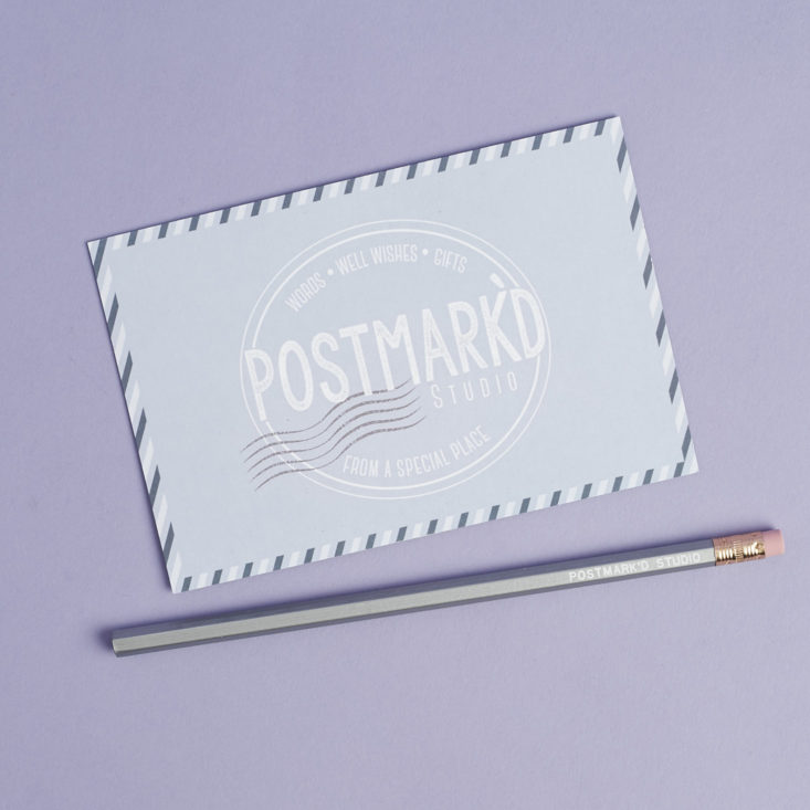 Postmark'd Studio postcard and pencil