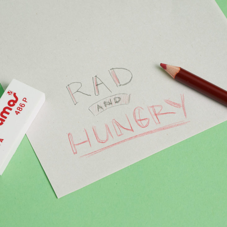 "rad and hungry" written out in pencil