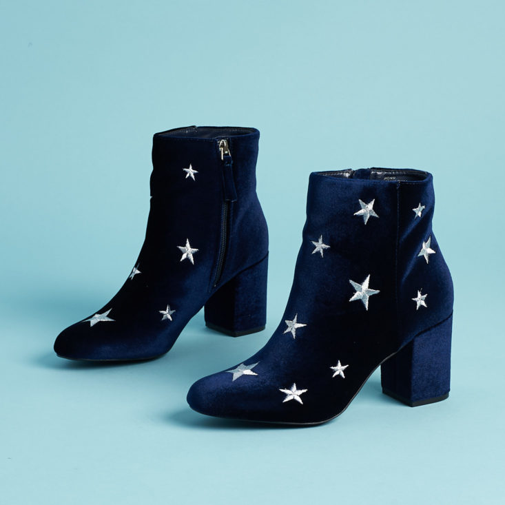 blue velvet ankle boots with silver stars