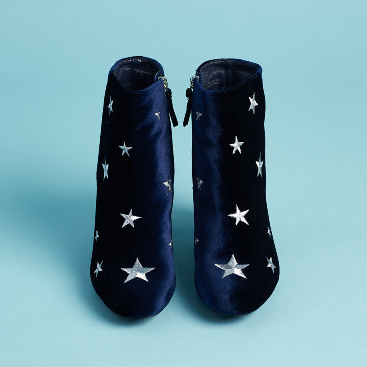 blue velvet ankle boots with silver stars