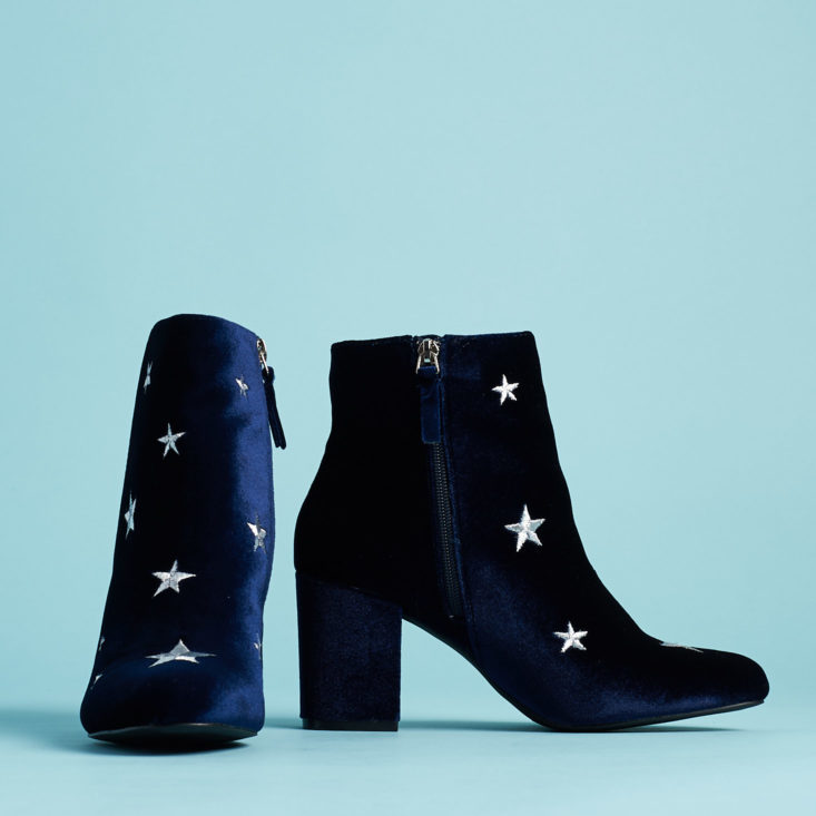 blue velvet ankle boots with silver stars