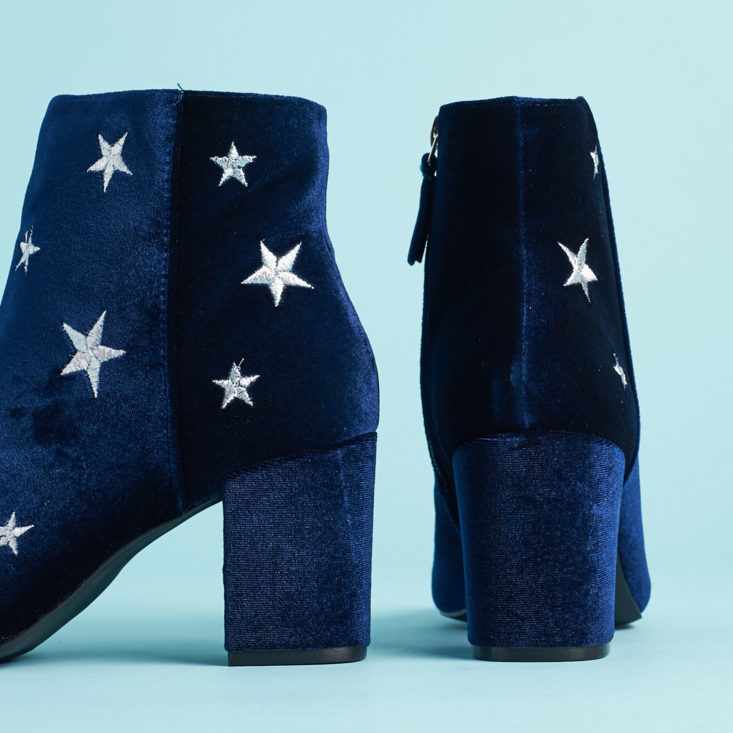 blue velvet ankle boots with silver stars