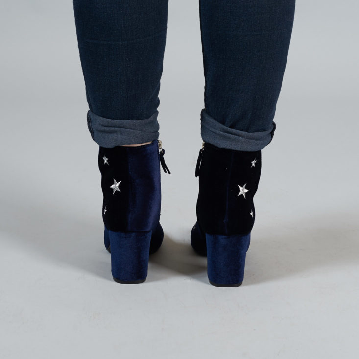 blue velvet ankle boots with silver stars