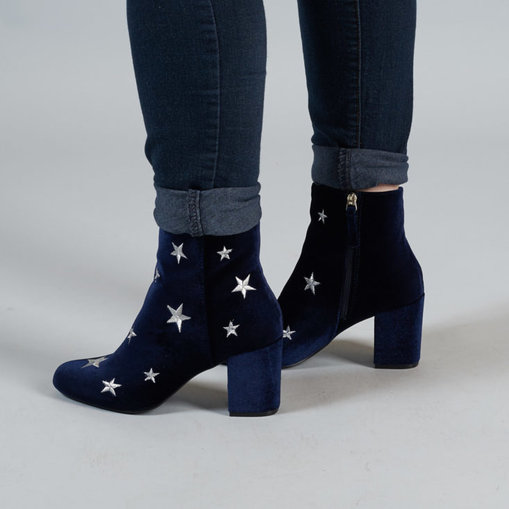 blue velvet ankle boots with silver stars