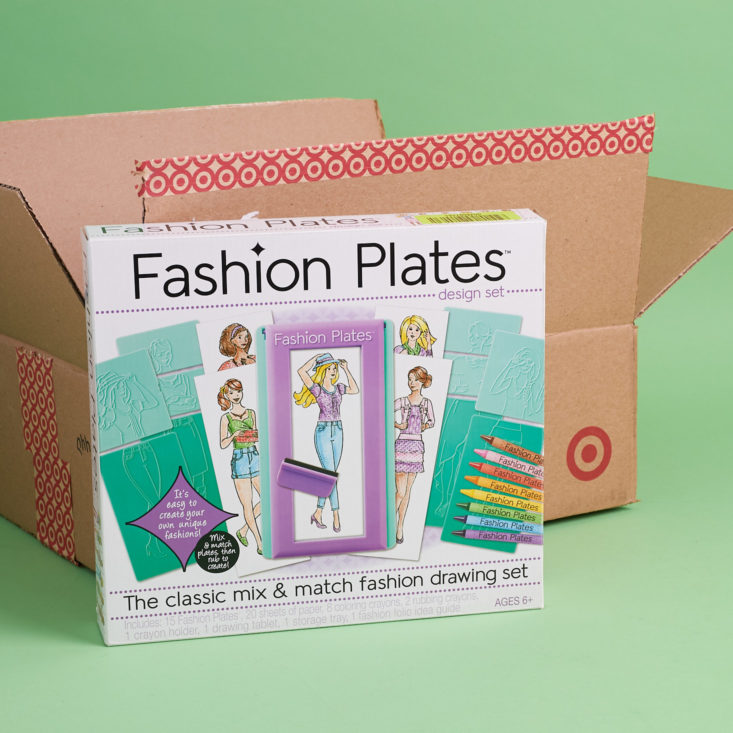 Fashion Plates Design Set next to Target shipping box