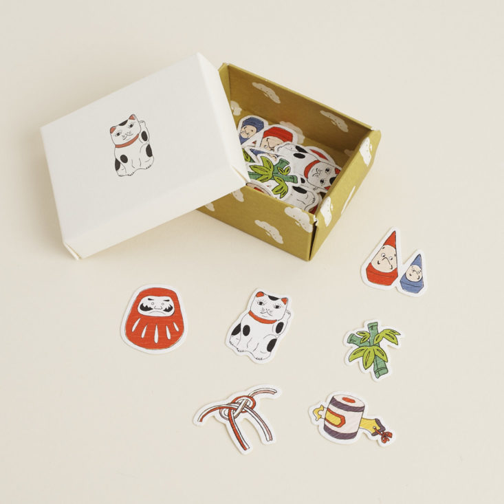 Manekineko washi stickers in and out of box