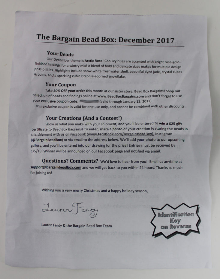 Bargain Bead Box December 2017 Booklet Front