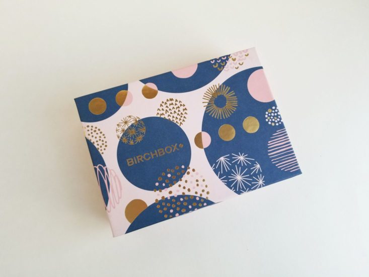 pretty navy and pink patterned birchbox box for december 2017
