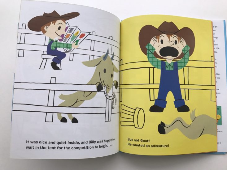 illustrated pages of the children's book billy and goat at the state fair