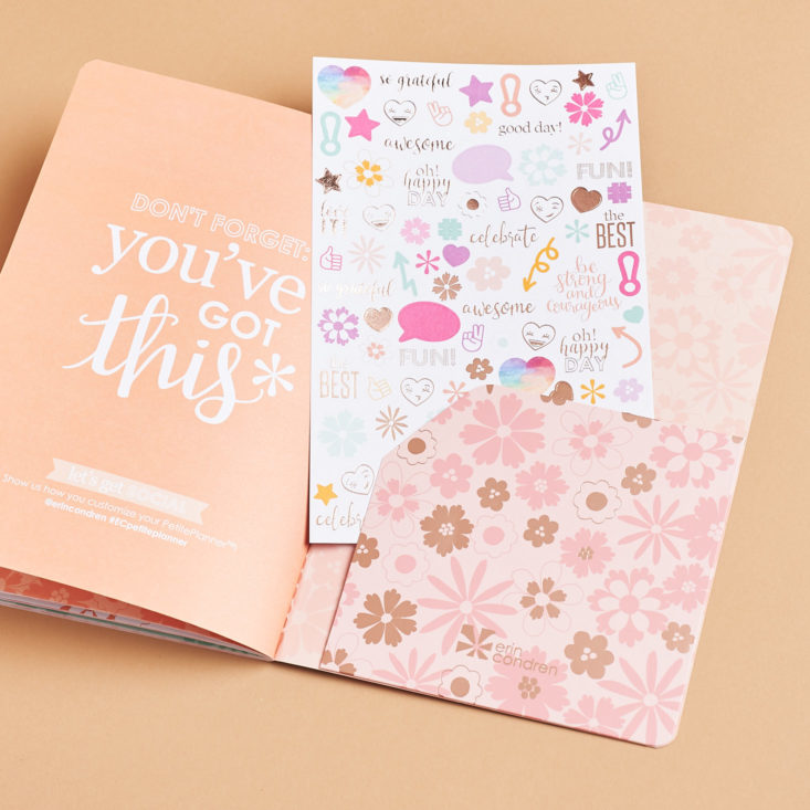 folder pocket with stickers inside the erin condren 2018 gratitude journal