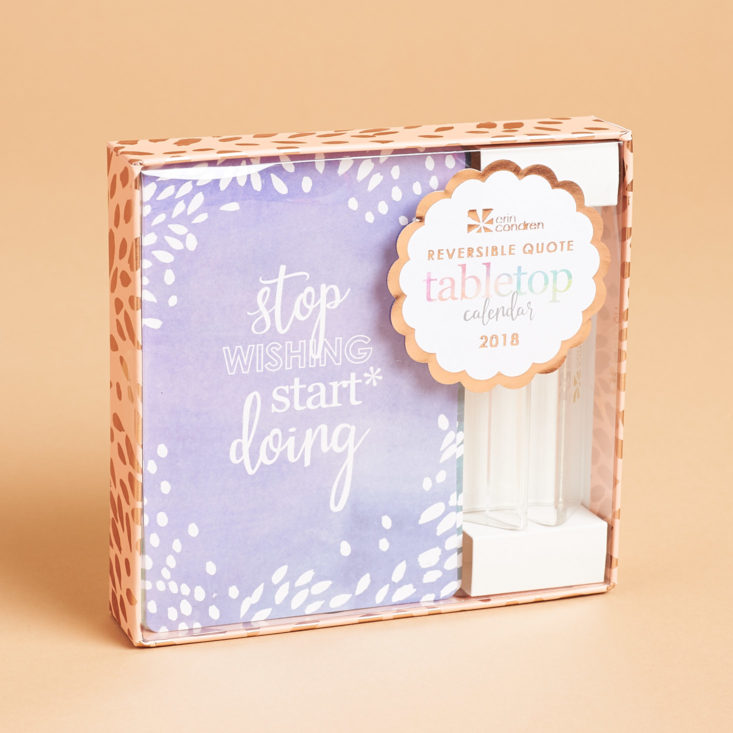 erin condren tabletop calendar kit in gold and pink package