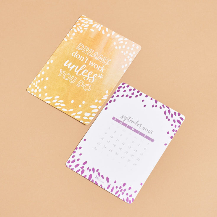 two erin condren tabletop calendar cards, one from the front and one from the back