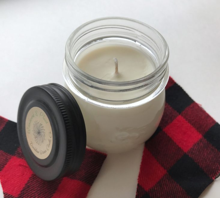 Dandelion Wishes Candle Co. Woodwork and Plaid Candle