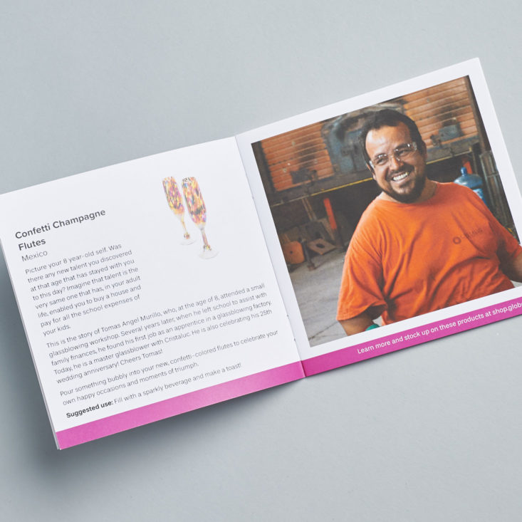 There are photos of people who make the products in Globein.