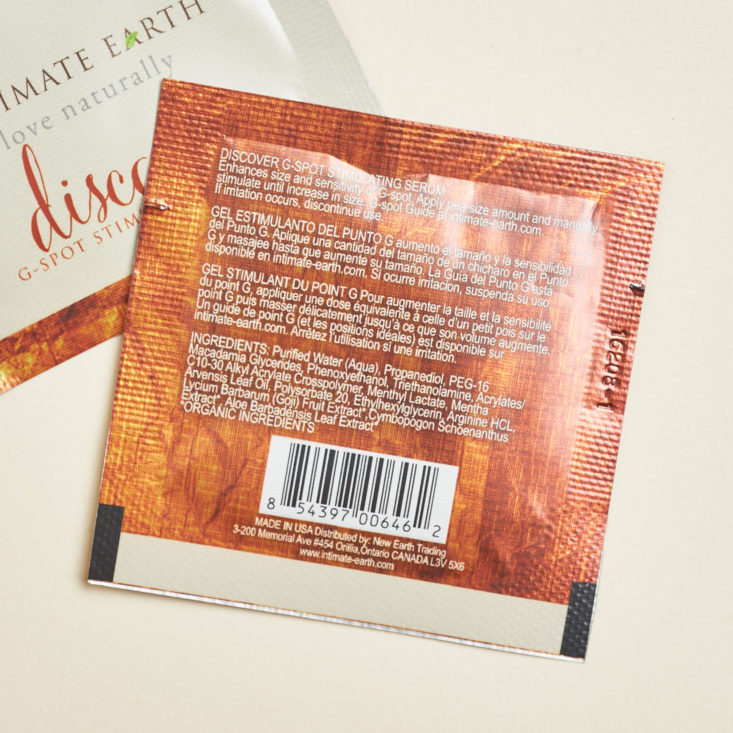 back of sensual serum packet