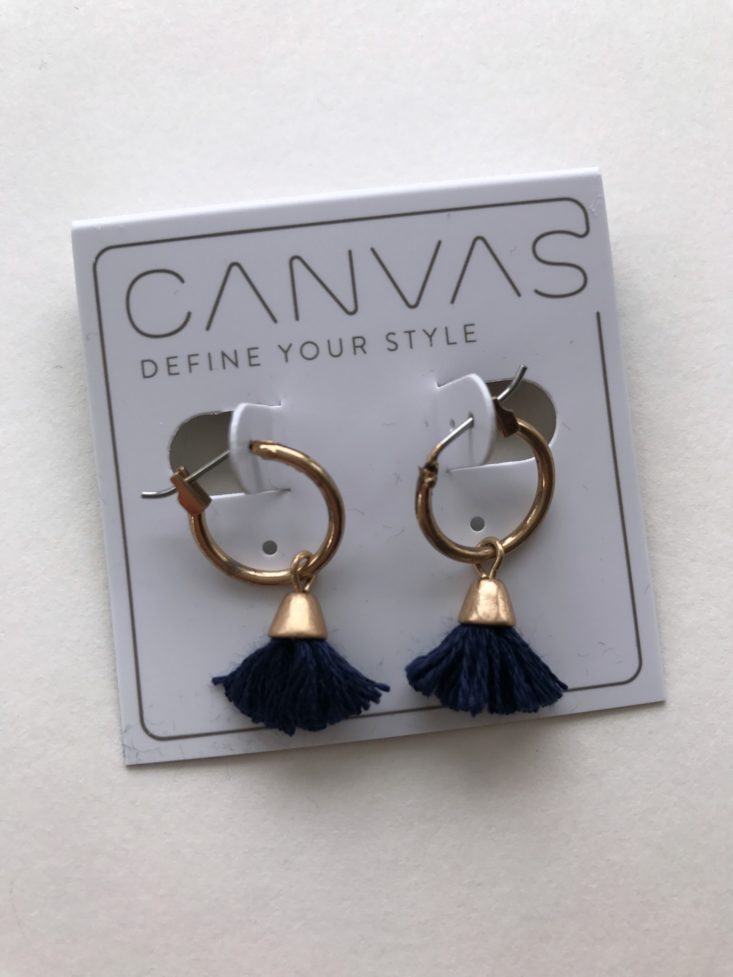 Canvas Navy Tassel Hoop Earrings 