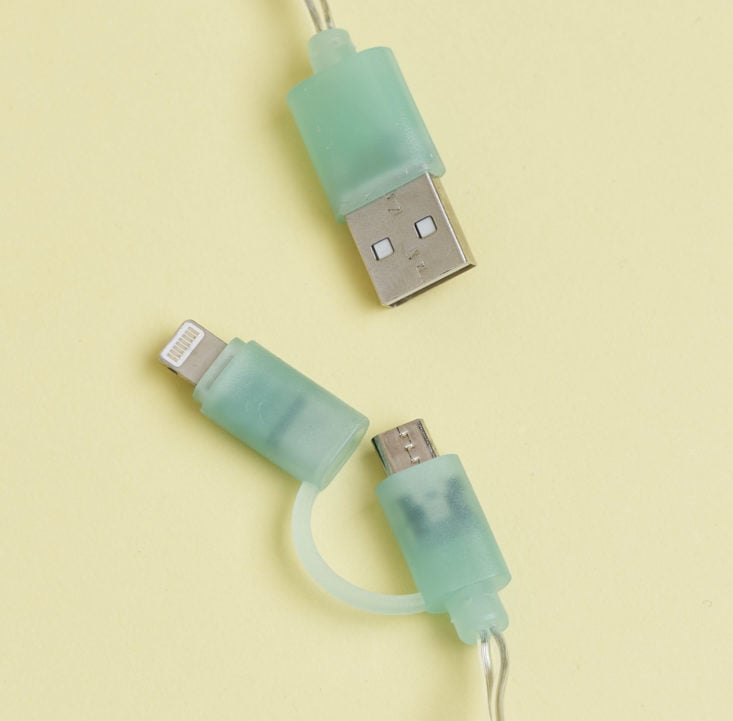 ends of Pusheen LED Charging Cord with adapter
