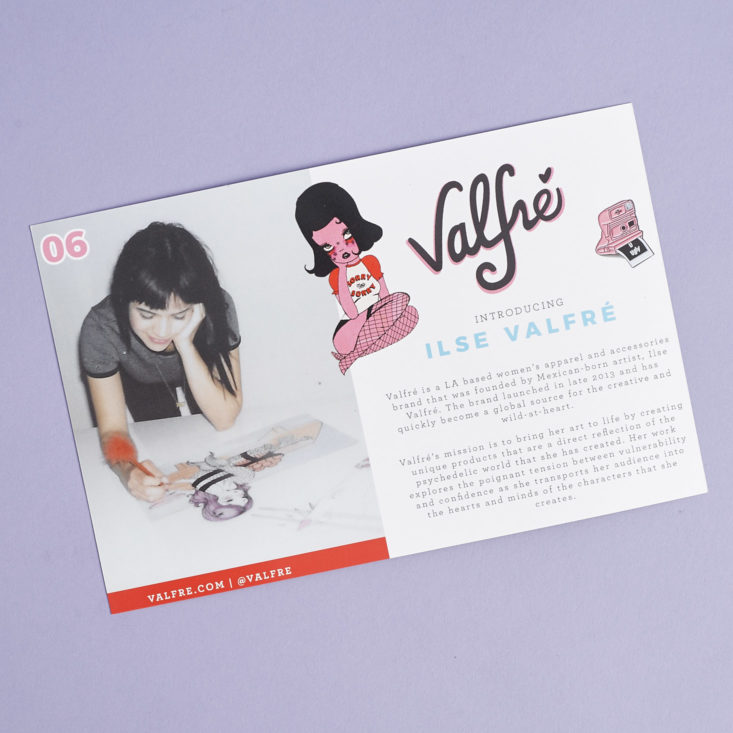 a card highlighting the artist valfre