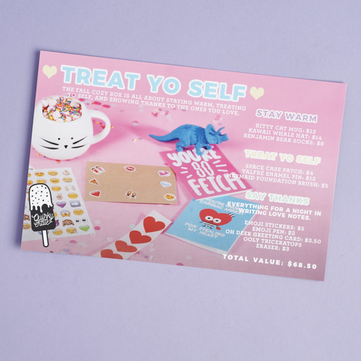 info card for the quirky crate november 2017 box