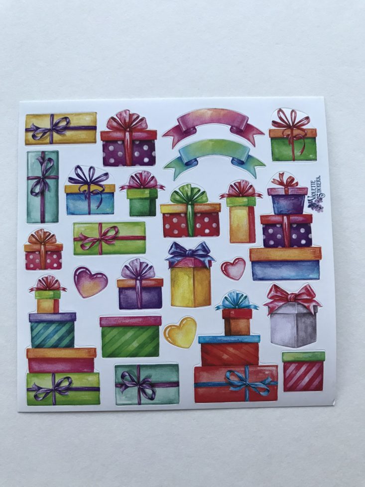 sticker sheet of presents wrapped