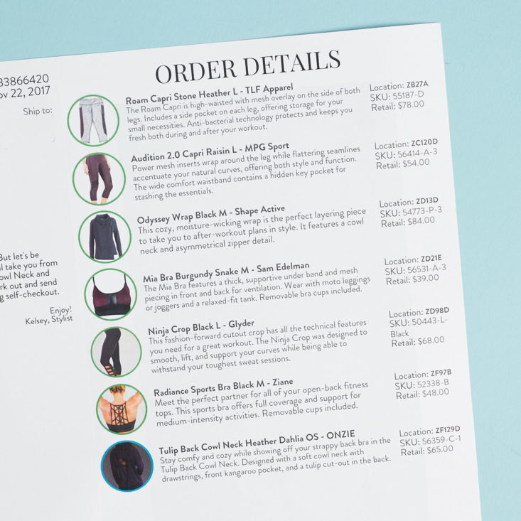 products inside my november 2017 wantable fitness order