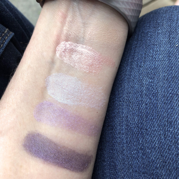 makeup swatches on the wrist