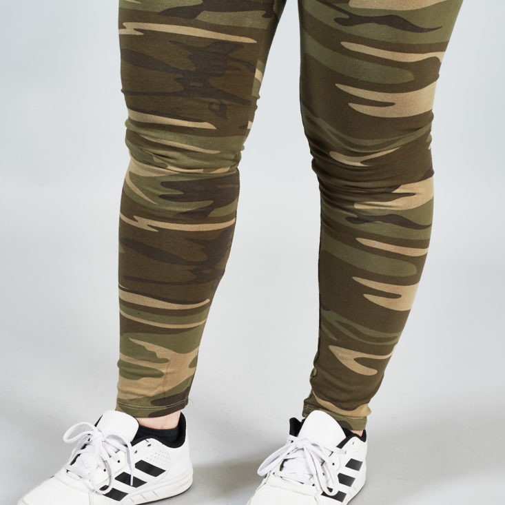 A closeup on some camo leggings 