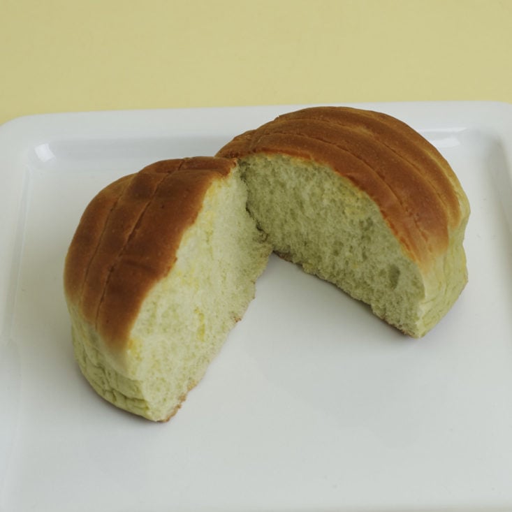 NaturalYeast Bread Matcha on plate cut in half