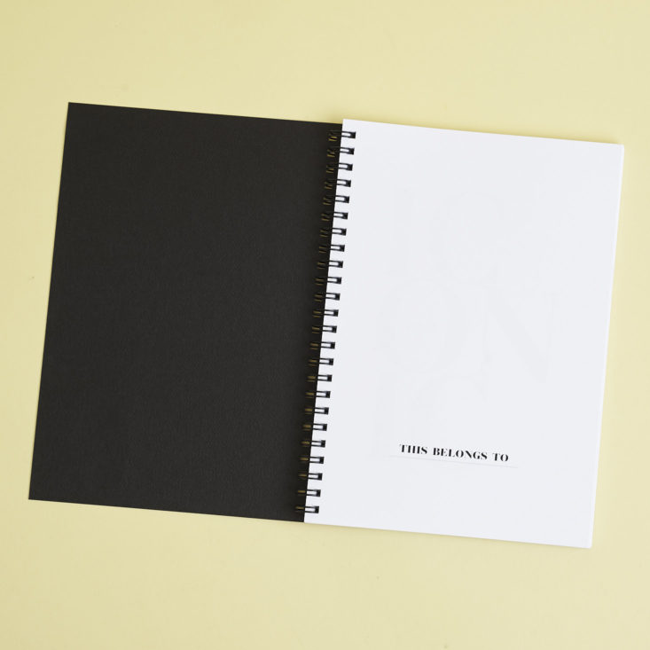 inside cover of black 2018 cloth and paper planner