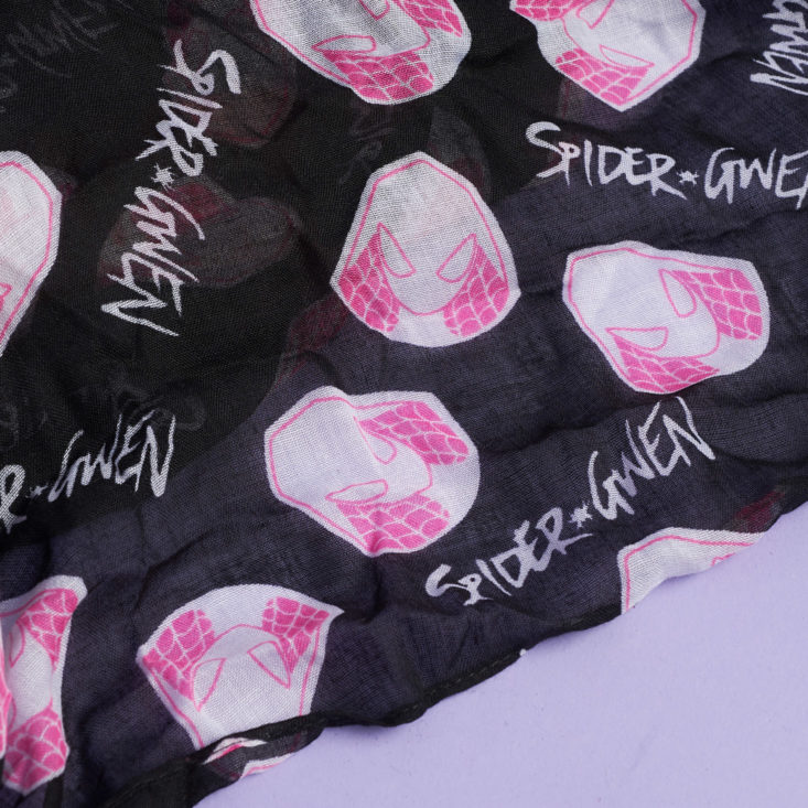 closeup on marvel scarf