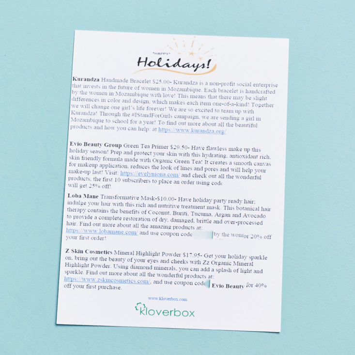 kloverbox december 2017 info card
