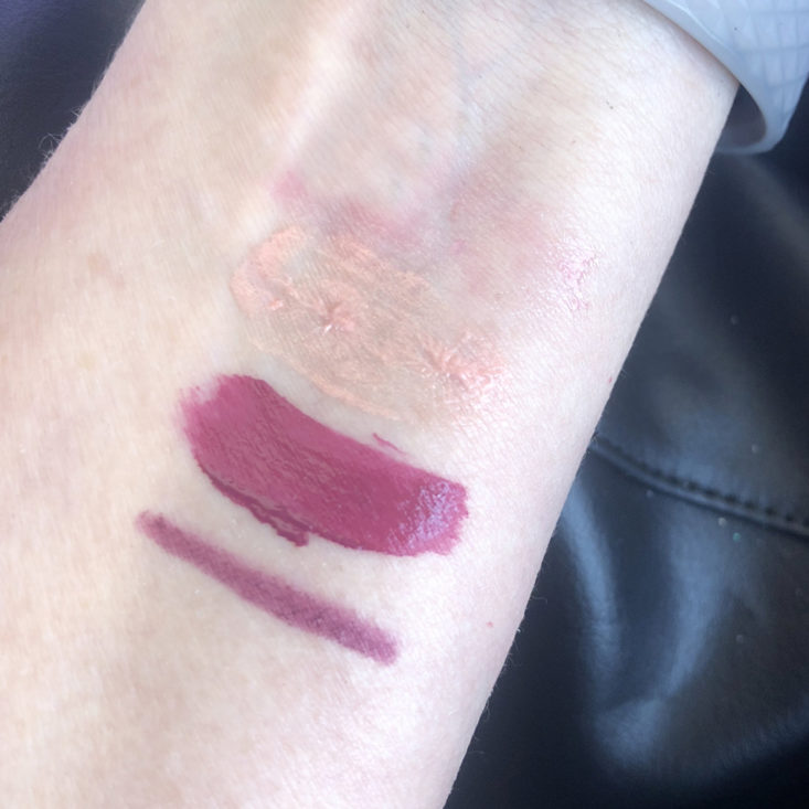 lipstick swatches on inside arm