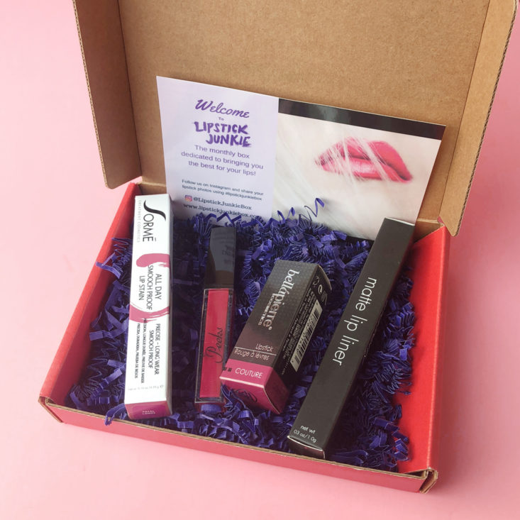 Lipstick Junkie December 2017 - Box open showing products
