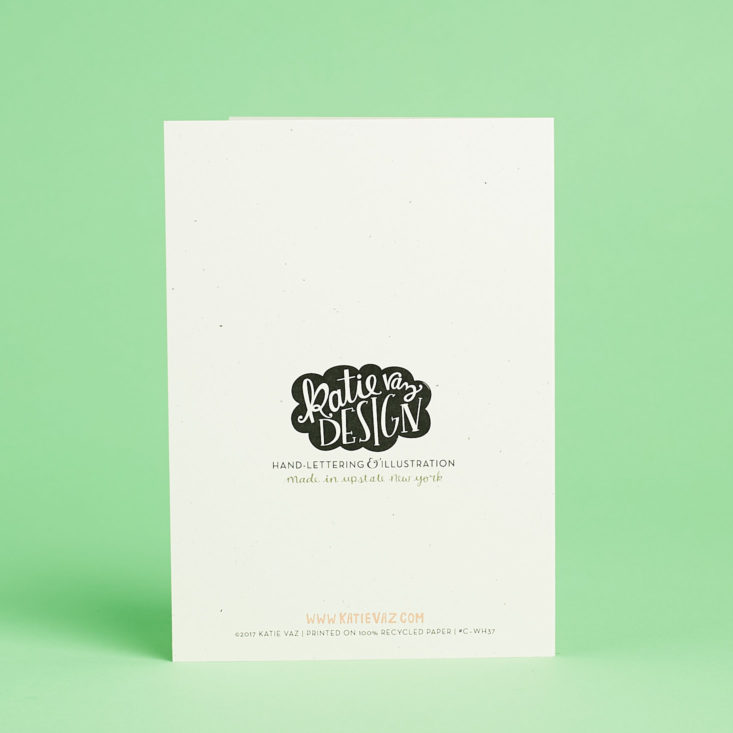 back of greeting card and logo